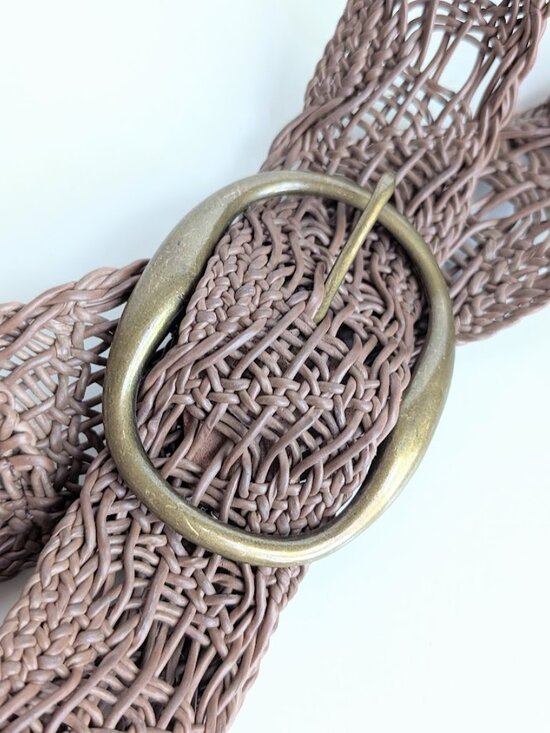 Cabi Wide Waist Belt Womens Size Large Brown Genuine Leather Woven Braided Boho main image 12